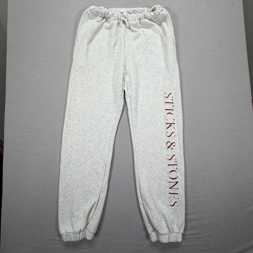 Adika Sweatpants Womens S Good Grey Sticks &‎ Stones Graphic Embroidered Joggers